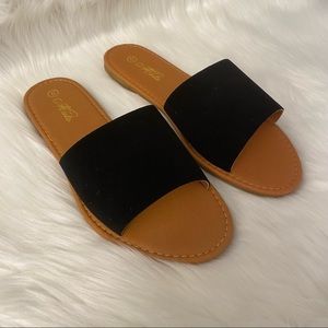 Mata Black Suede slip on sandals